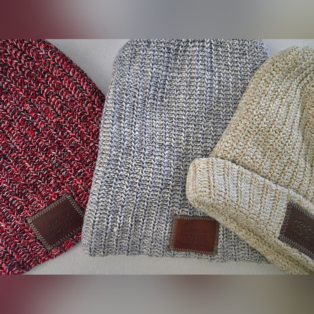 Knit Beanie Set in Red, Gray, and Tan | love your Melon